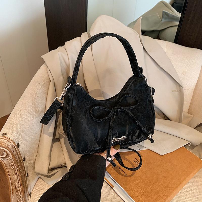 Solid Color 2025 Summer New Large-capacity Bow Dumpling Bag Fashionable Versatile Underarm Shoulder Bag Women's Handbag