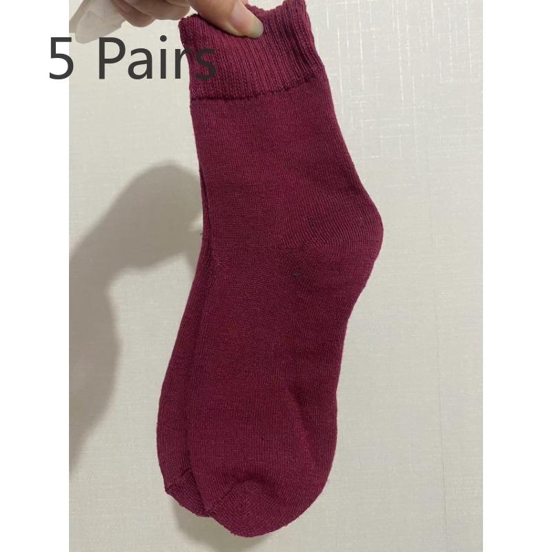 5 Pairs of Winter Men's and Women's Socks Padded and Thickened Warm Terry Solid-coloured Mid-calf Floor Socks Imitation Rabbit Wool Socks