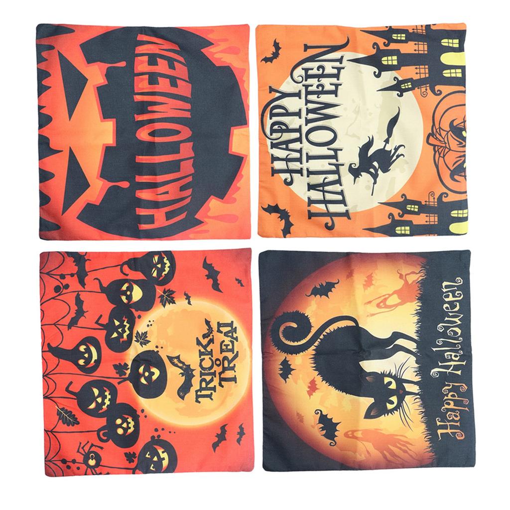 Halloween Pillow Covers Pumpkin Pattern Zipped Closure Linen Material Cold Water Washing Home Pillow Case for