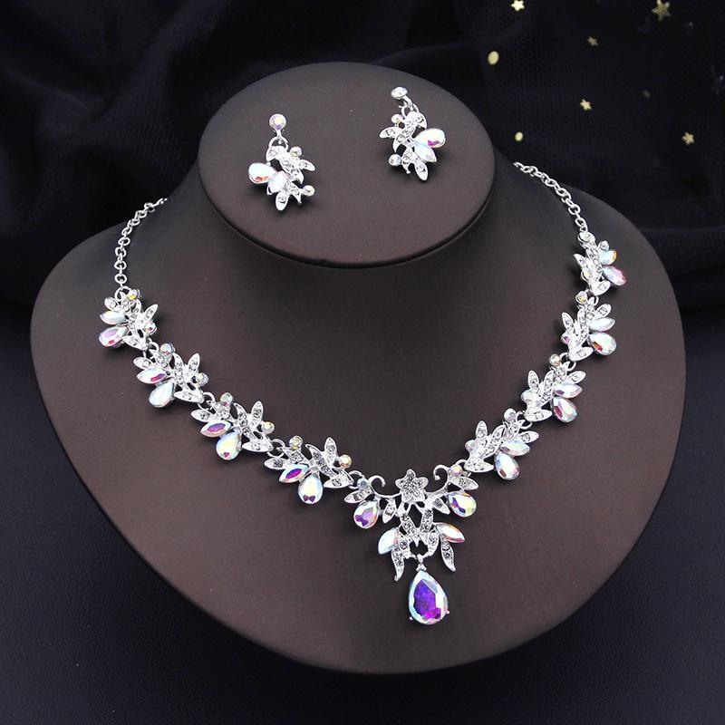 Luxury 3 Pcs Wedding Jewelry Sets for Women Dangle Earrings and Necklace Sets Bridal Costume Accessory
