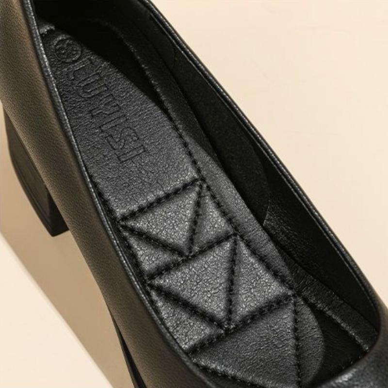 Schwarze hochwertige Damen-High-Heel-Schuhe Klassische Mode Damen Freizeitschuhe Niedrigabsatz Formell Weiches Leder Elegant Arbeitsschuhe