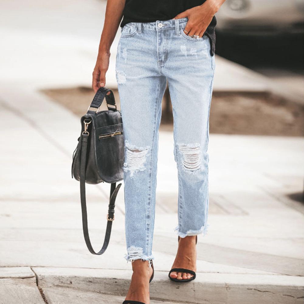 TUME Women's Elastic Retro Denim Trousers