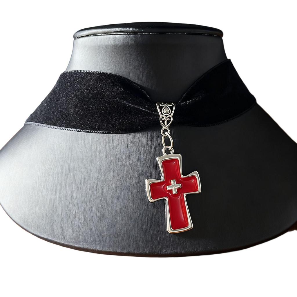 Gothic Punk Velvet Rose Cross Heart Choker Necklace - Y2K Retro Style