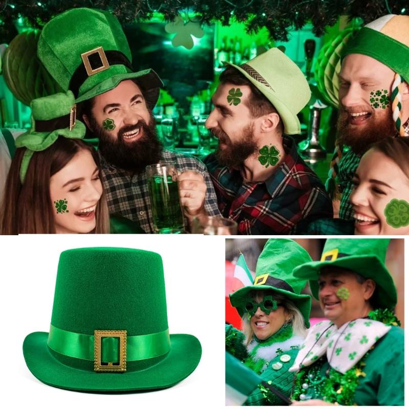 Irish Saint Patricks Day Shamrock Hat Funny National Day Hat Personality Carnivals Party Christmas Adult Flat Top Hat