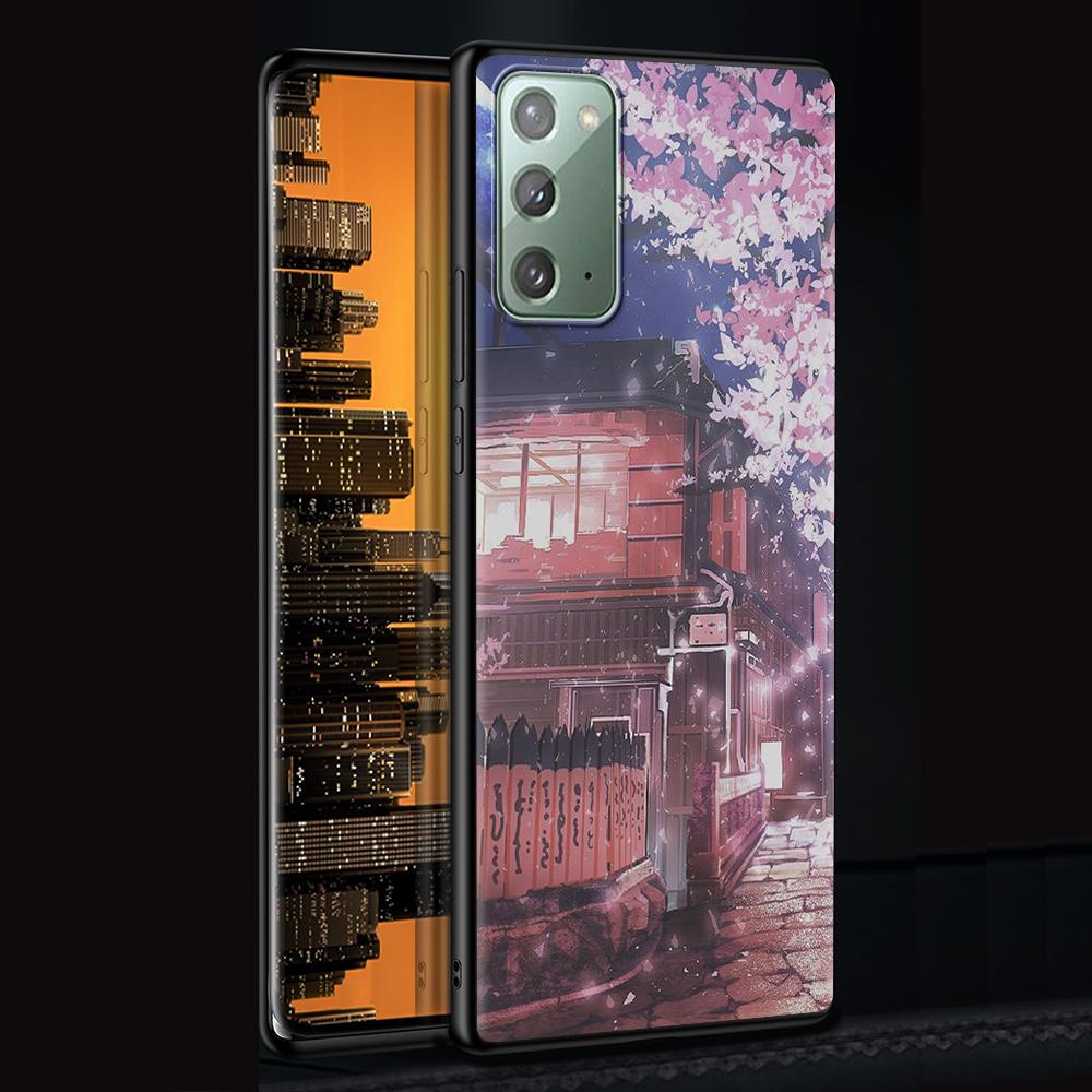 Anime Plum Cherry Blossom Girl Case for Samsung Galaxy Note 20 Ultra 10 Lite 9 8 A12 A52 A51 S20 FE Black Soft Phone Coque