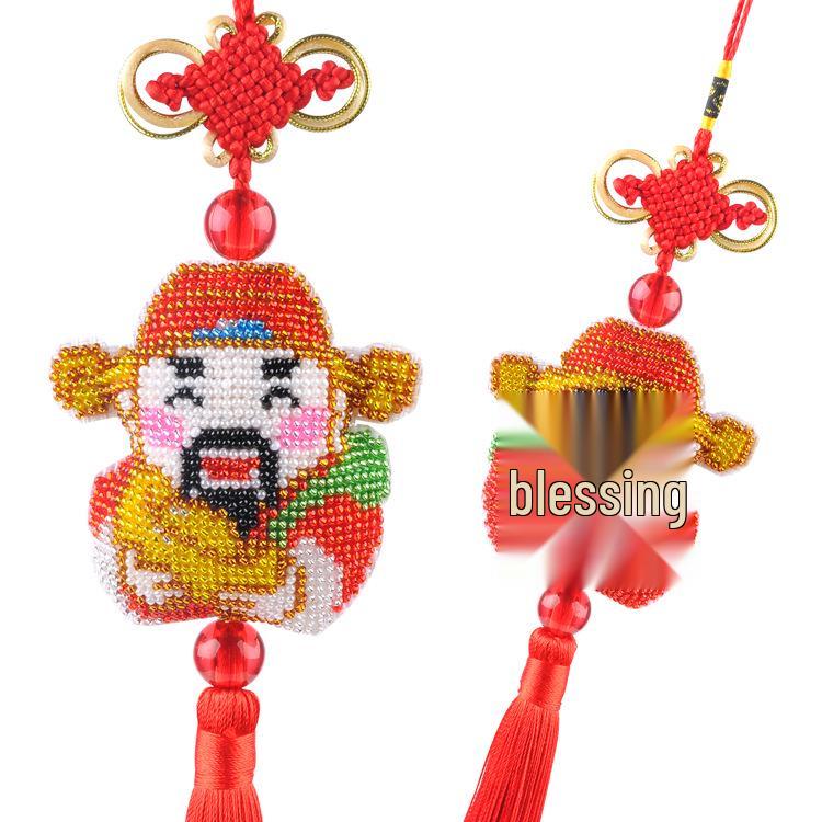 Yuanbao Beaded God of Wealth and Buddha Ornament - Peace & Fortune Car Hanging