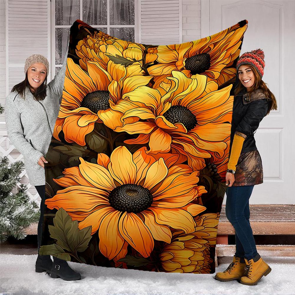 1pc Sunflower Pattern Outdoor Flannel Blanket, Cozy & Warm Soft Te Playful Design, Napping Camping,