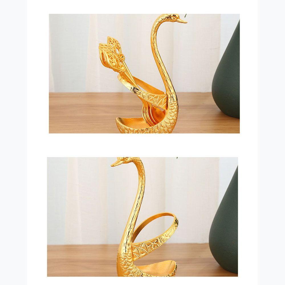 6Pcs Zinc Zinc Zinc Alloy Swan Fruit Spoon with Swan Shaped Base Coffee Spoon Table Decoration