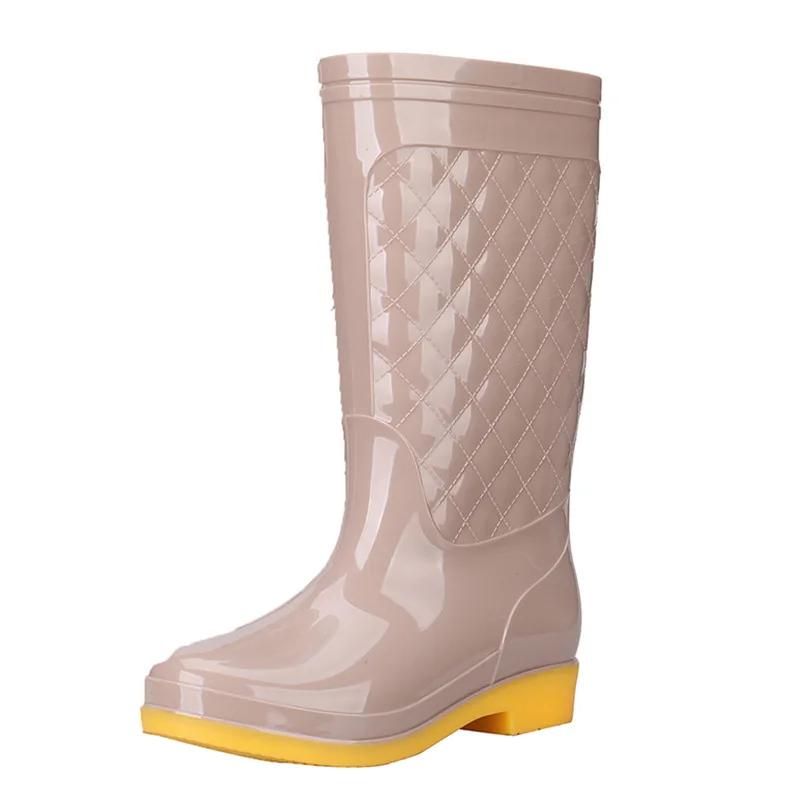 Maogu Femmes Adulte Travail Tube Haut Chaussures d'Eau Antidérapantes Chaussure d'Automne Couleur Unie Imperméable Plaid Botte en Caoutchouc 2024 Bottes Neige Pluie