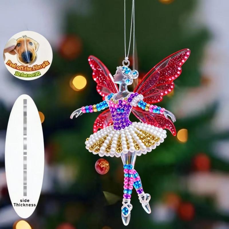 Sparkling 2D Acrylic Pendants Ballerina Simulation Christmas Tree Hangings Car Rearview Mirror Charm Decoration Ornaments