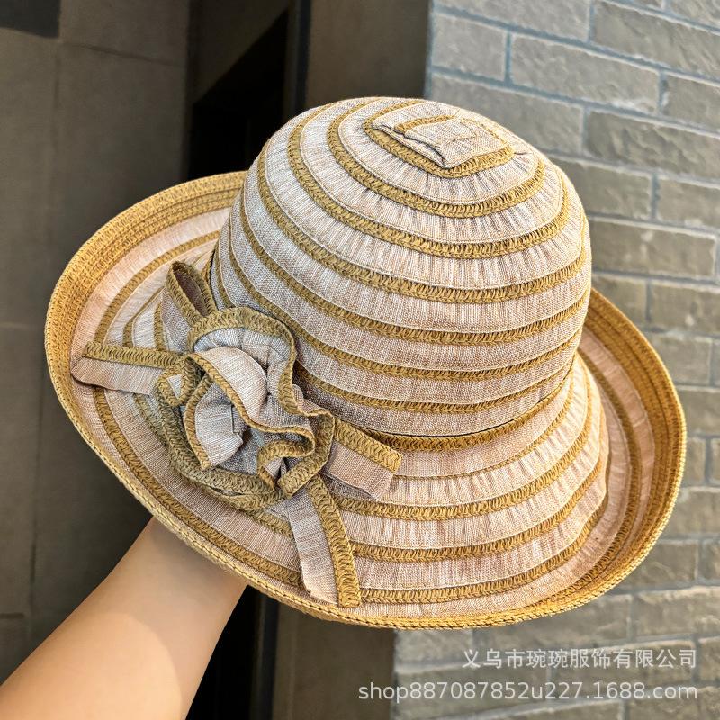 Letnia moda pasiasta kapelusz typu bucket fioletowy damski z szerokim rondem składany outdoorowy kapelusz przeciwsłoneczny prosty kwiatowy podróżny kapelusz przeciwsłoneczny