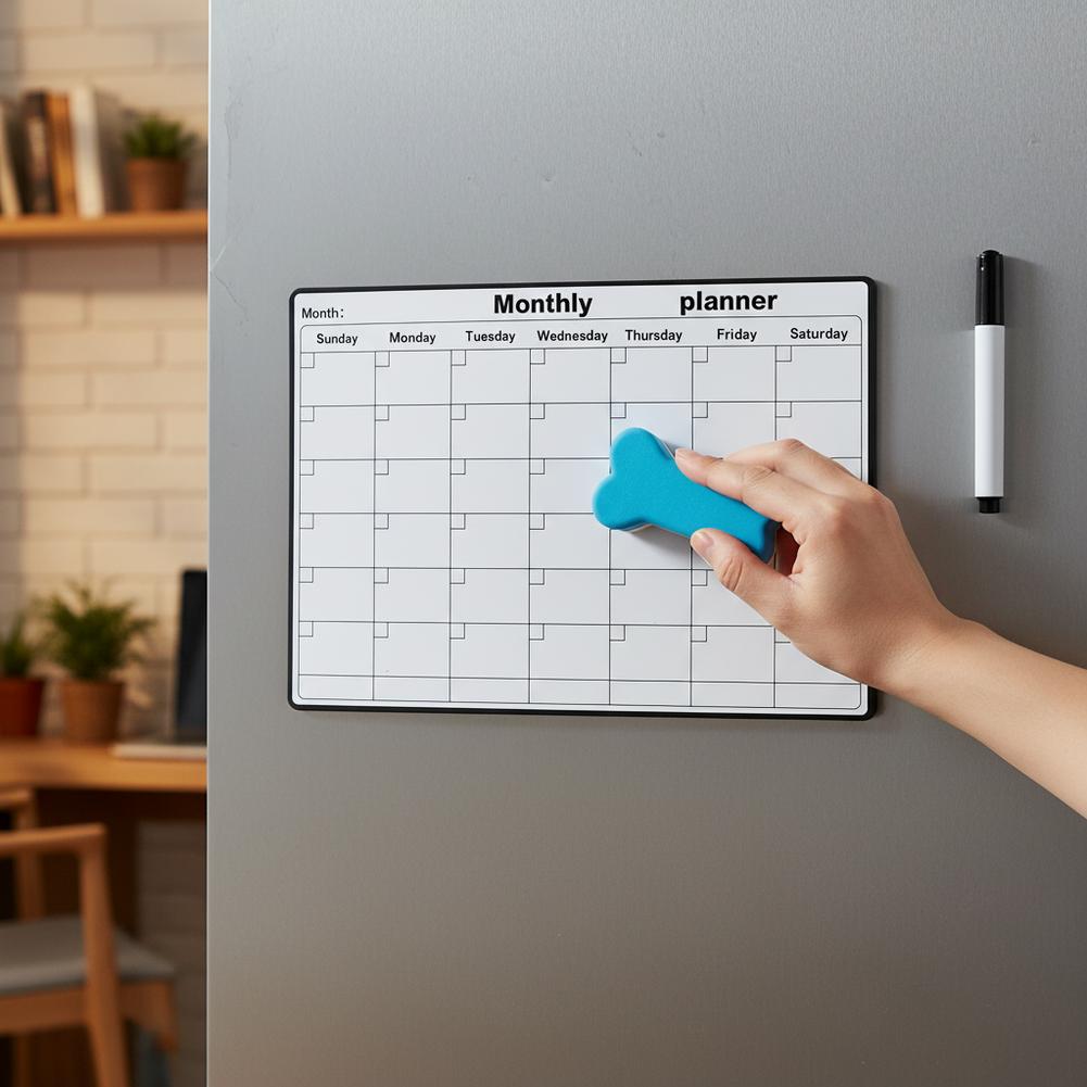 Magnetic Fridge Calendar - Dry Erase Monthly Planner for Refrigerator, Reusable Whiteboard for Kitchen Organization