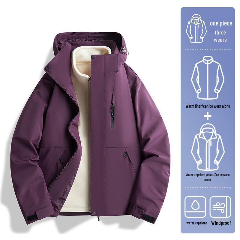 Unisex 2024 Autumn/Winter 3-in-1 Windproof Jacket: Waterproof, Fleece-Lined, Loose Fit, Casual Outerwear.
