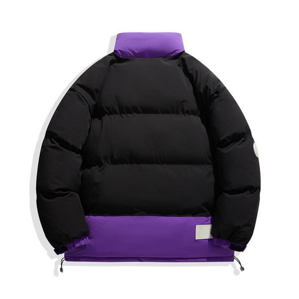 Men's Casual Solid Color Patchwork Color-blocking Cotton-padded Jacket, Men's Thickened Stand-up Collar Breadshirt Cotton-padded Jacket