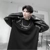 Spring Autumn Pi Shuai Contrast Color Leather Long Sleeve Tops T-Shirt Men's Chain Sweatshirt Tees