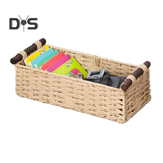 Rechteckiger Aufbewahrungskorb mit Griff, großes Fassungsvermögen, Mehrzweck, handgefertigt, dekorativ, geflochtener Korb, Dekoration