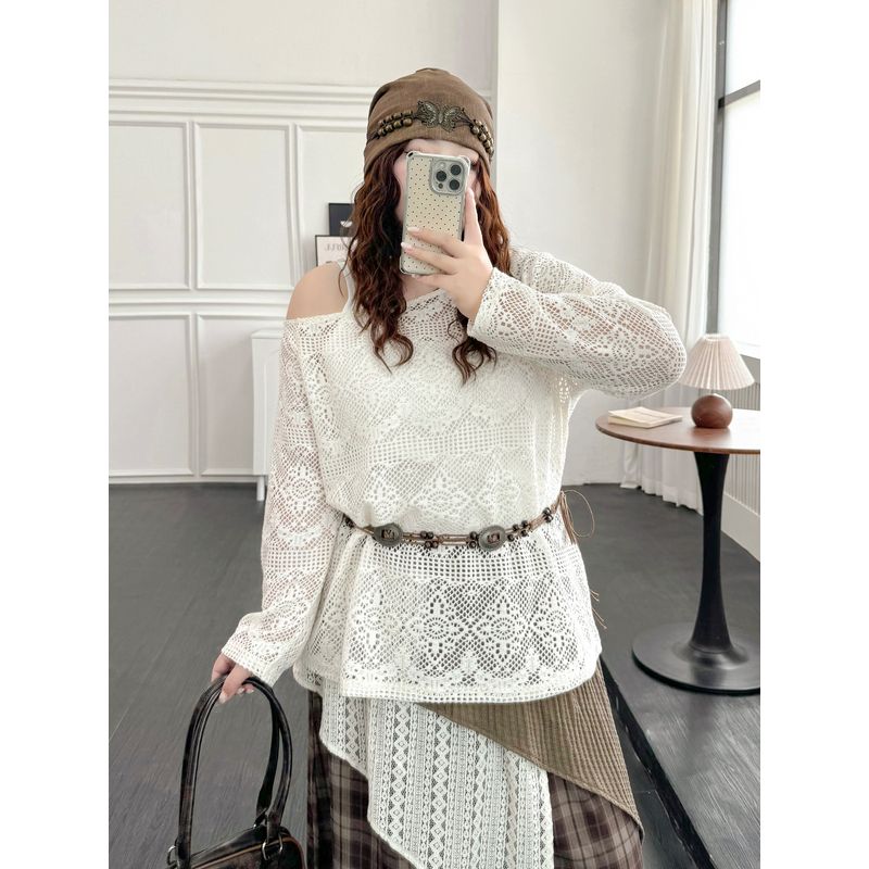 Plus size women clothing [Maillard Set] Autumn Chubby Girl Bohemian Waste Soil Wind Cover up Skirt Two-piece Set
