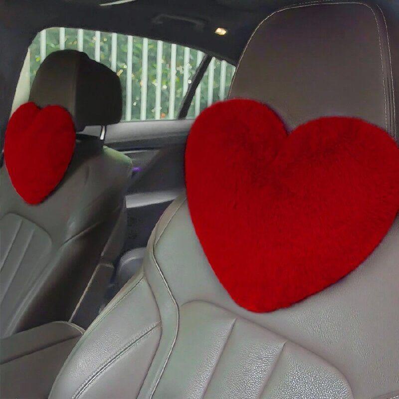 Car Headrests Neck Protectors Love Pillows Waist Pillows, Car Seats Backrests Universal Plush Headrests Imitation Rabbit Hair 1pc красный