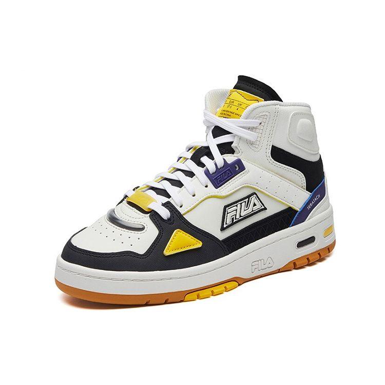 Fila Fusion Teratach Fabric Synthetic Leather Comfortable Versatile Mid-Top Retro Basketball Shoes Women Sneaker White Black T12W111204FBB