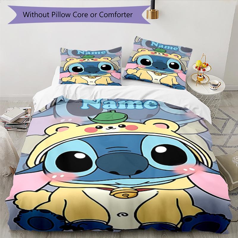 3pcs Custom Name Stitch Bedding Set Duvet Cover Closure Includes 1 Duvet Cover & 2 Pillowcases, Soft and Comfortable for All Seasons.