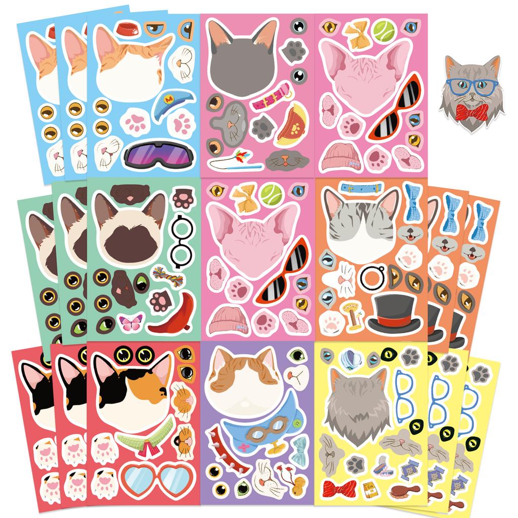 8 Cartoon Cat Avatar Face Change Stickers Waterproof Diary Hand Account Stickers Gu Card Stickers DIY Decoration Stickers