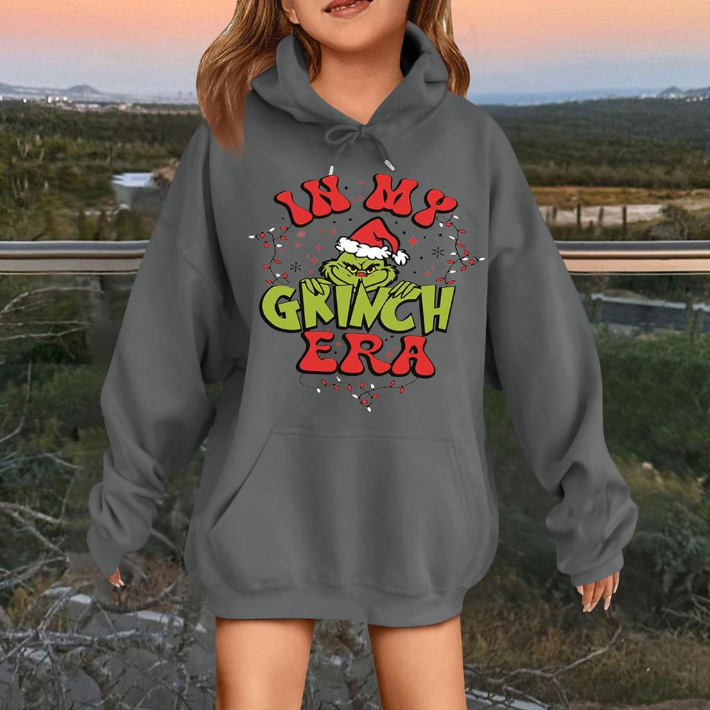 Children's Fashionable Casual Long-sleeved Loose Christmas Print Pullover Hooded Sweatshirt