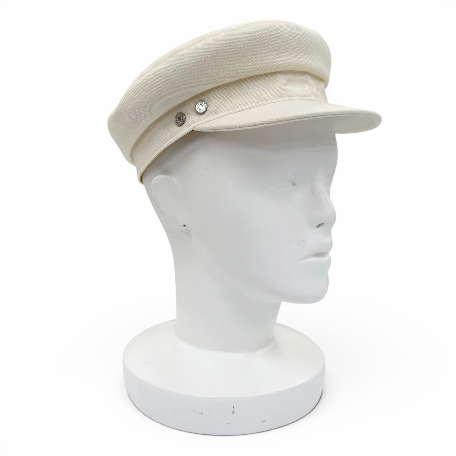 Excellent HERMES Casquette Vauban Serie Metal Ivory cotton Women 57 Used
