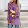Women's Fashionable Round Neck Raglan Long Sleeved Carnival Printed Casual Pullover Top