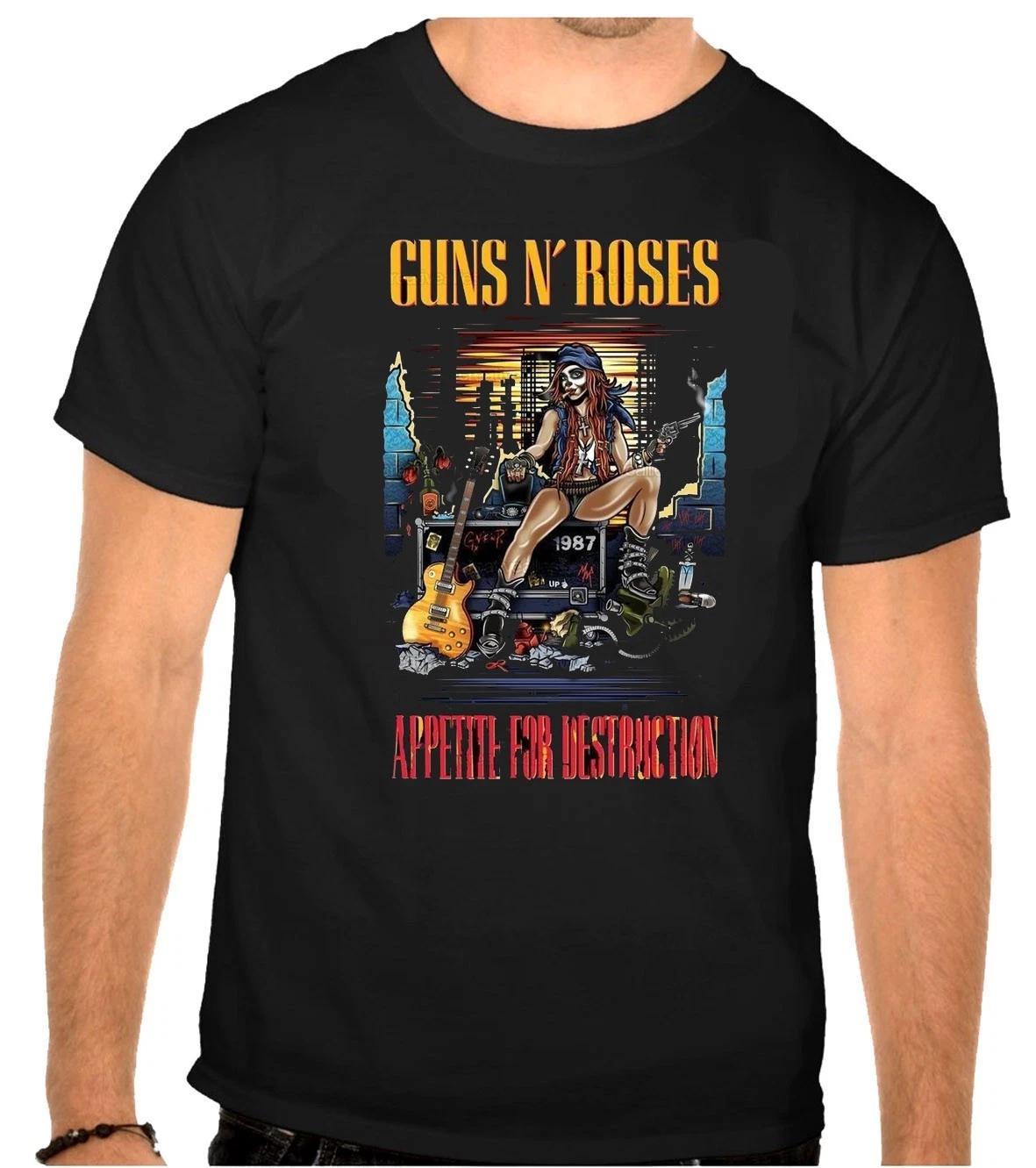 Guns and Roses Guns N Roses Rock Music Logo Black T-Shirt -1276- S