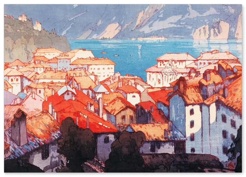 Hiroshi Yoshida Poster Reproduction "Town of Lugano (Japanese Painting)" A3 Size [Made in Japan] [Interior Wallpaper] Painting Art Wallpaper Poster