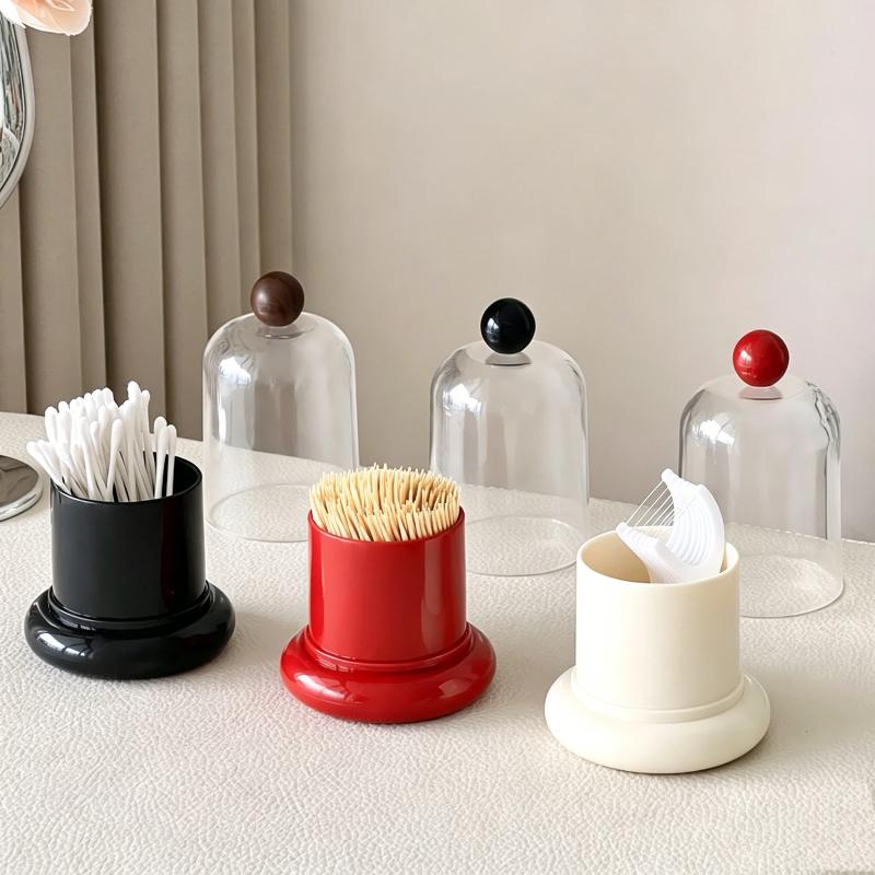 1Pcs Multifunctional Cotton Swab Toothpick Polka Dot Storage Box With Dustproof Clear Cover For Bathroom