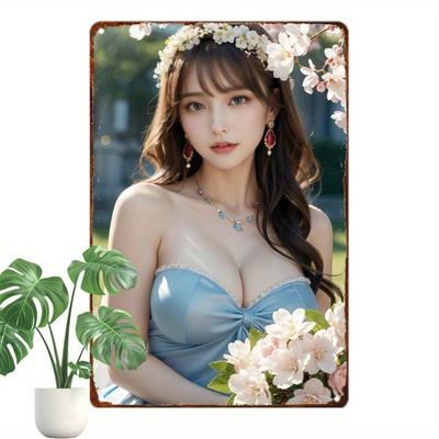 Anime Mädchen Metallschild 8x12 Zoll Vintage Wandkunst, Heim-Garage Man Cave Dekor, Geschenk für Anime-Fans, Halloween Weihnachten