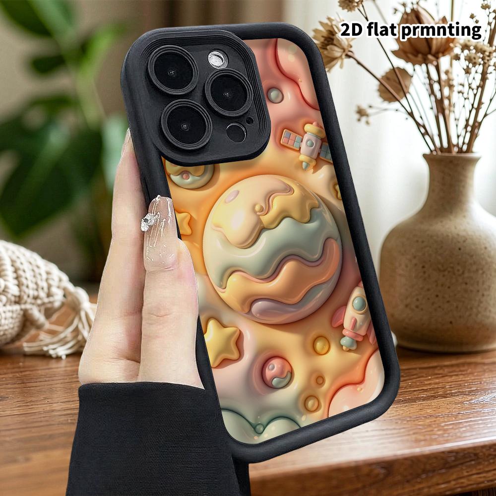 Phone case: 2D flat design suitable for iPhone 18 17 16 15 14 13 Pro protective case, planets and space, perfect Christmas and Halloween holiday gift