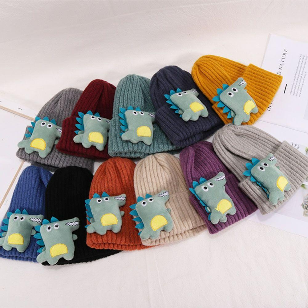 Winter Cute Kids Hats Handmade Thick Warm Soft Beanie Ear Warmer Knitted Cap Dinosaur Shape