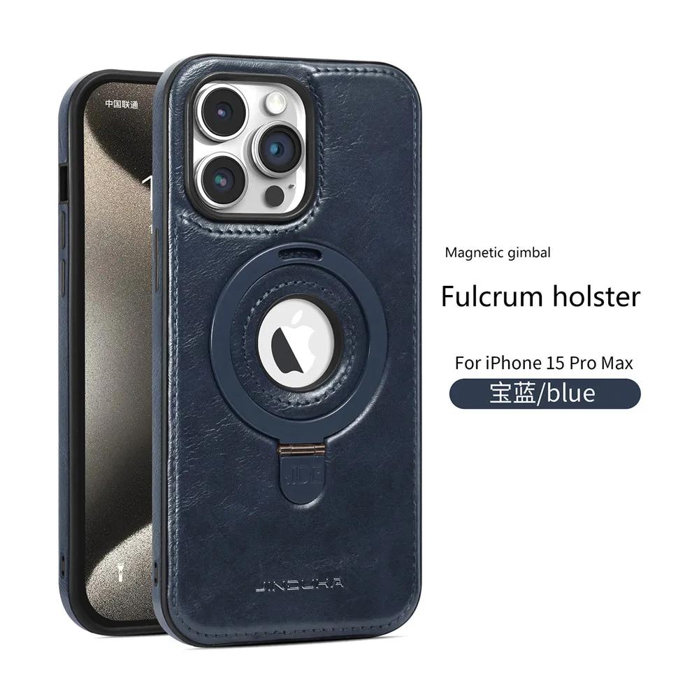 Luxusní neviditelný držák na prsten Stojan Magnetické kožené pouzdro pro iPhone 15 Pro Max 14 Pro 14 Plus 13 12 11 Pro Magsafe Pevný kryt