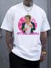 Casual Graphic T-shirt with Bold Pink 'IT's MEGSSA' Print & Character Design - Black Round Neck Short Sleeve Tee
