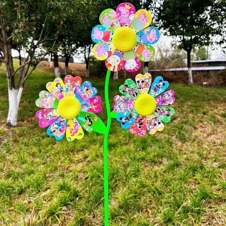 Colorful Cartoon Sunflower Pinwheel for Outdoor Spring Outings and Scenic Spots