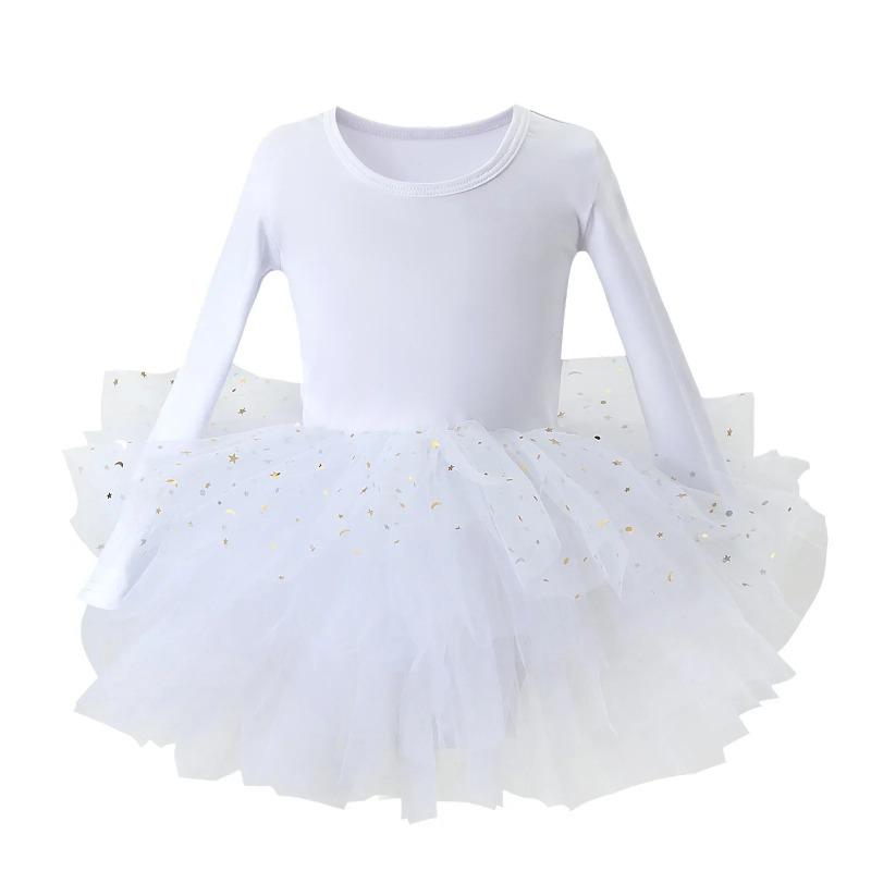 Mädchen Ballett Tutu Kleid Mode Kinder Tanzparty Langarm Weste Kleid Performance Kostüm Prinzessin Hochzeit Mädchen Kleid 120cm white