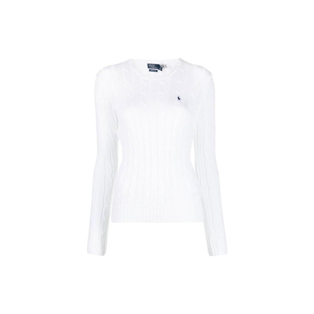 Polo Ralph Lauren SS23 Solid Color Embroidered Cable Knit Sweater Women Sweater White 211891640-001