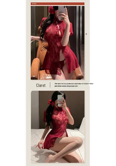 Plus Size Sheer Temptation: New Chinese Qipao High-Slit Open Back Lingerie