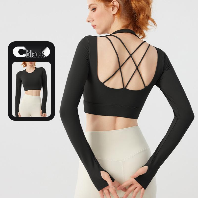 

Women s Autumn Yoga Long Sleeve Sportswear with Chest Pads and Crossed Back Small