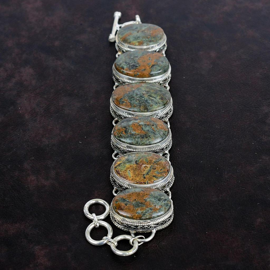 Spessartine Garnet In Limestone Bracelet Gemstone Vintage Bracelet 925 Sterling Silver Bracelet Handmade Jewelry Adjustable Chain Bracelet