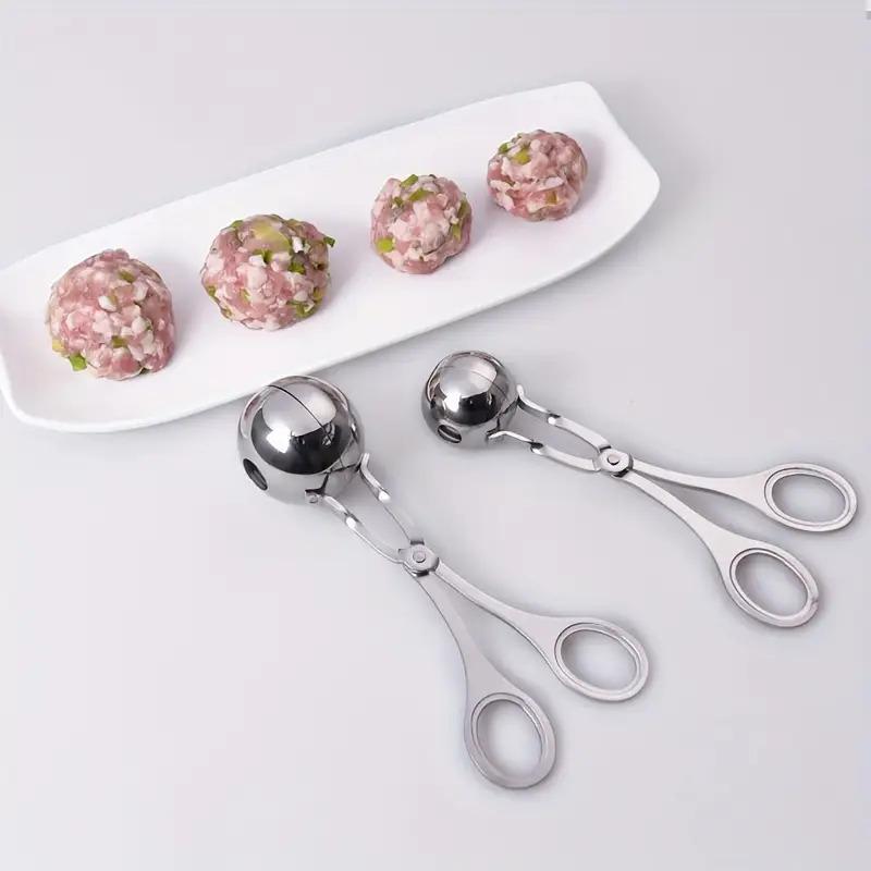 2pc DIY Stainless Steel Meatball Maker Spoon, Non-Stick Fish Ball Squeezer with Long Handle, Versatile Manual Kitchen Tool for Meat and Rice Balls
