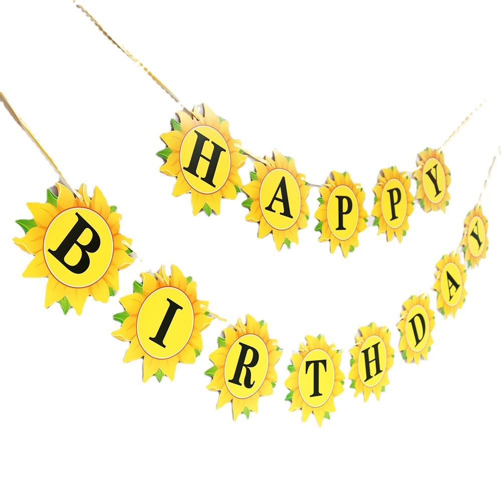 Sunflower Theme Birthday Party Decoration Banner Happy Birthday Sunflower Smiley Face Decoration Pull Flag Party Decoration Supplies