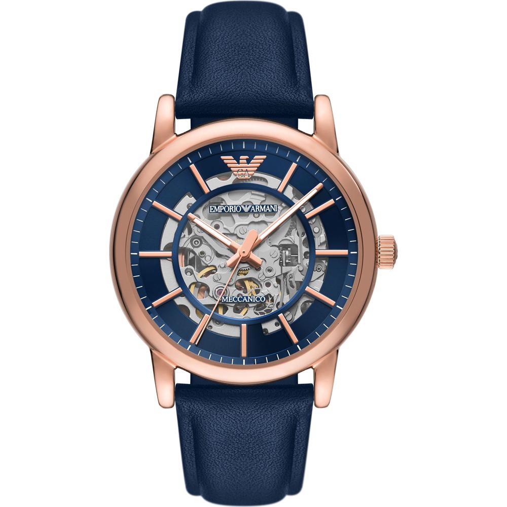 Мужские механические автоматические часы Emporio Armani Luigi из синей кожи AR60050 синий