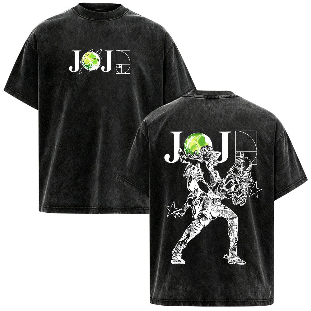 Anime JoJo Bizarre Adventure STEEL BALL RUN Johnny Joestar Magliette Vintage Lavate Uomo Donna Manica Corta Oversize Magliette