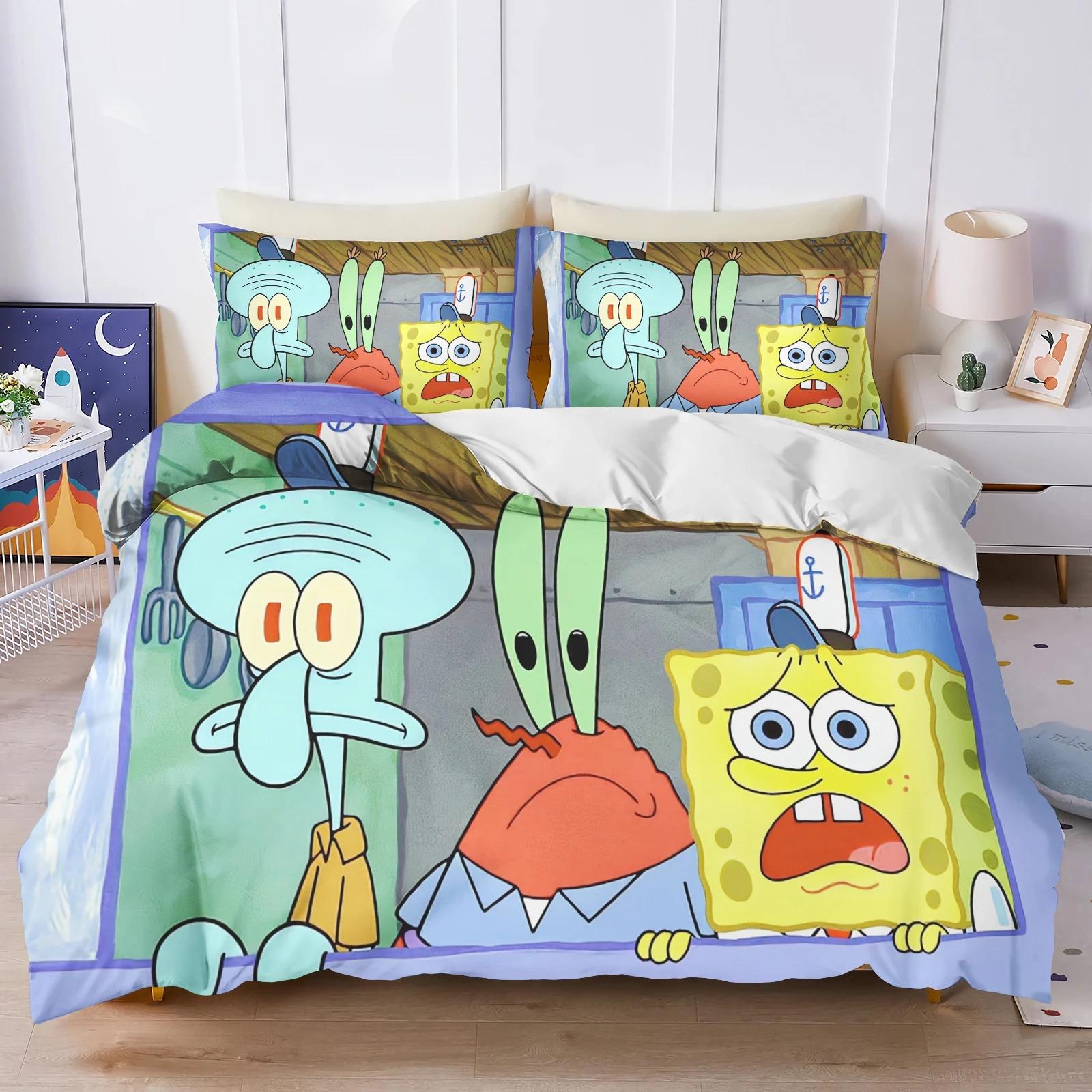 3D Hot Sale Multiple Sizes SpongeBob SquarePants Cartoon Print Bedding Set Adult and Kids Bedding Set Luxury Gifts 200x200cm