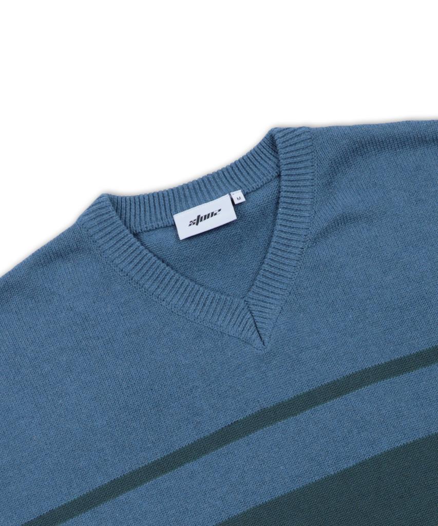 XTONZ Xtk175 Border V-Neck Pullover Knit (Blue)