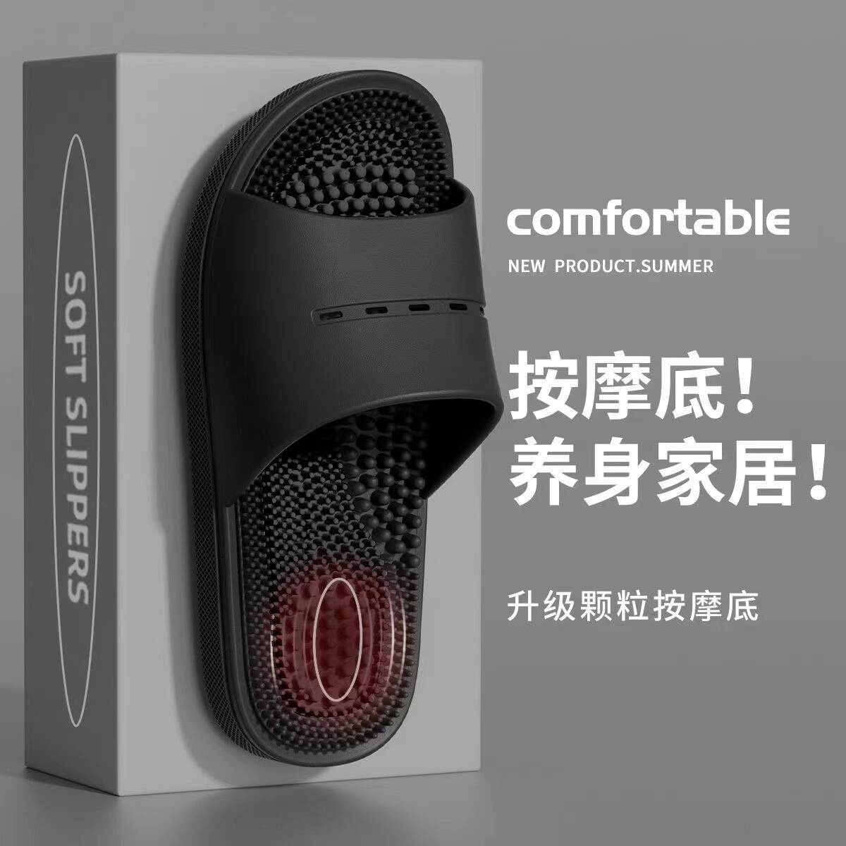 

Новые летние женские массажные тапочки, домашние акупунктурные точки для ног, ванна, противоскользящая доска для пальцев, классные тапочки для женщин 38-39 чёрный