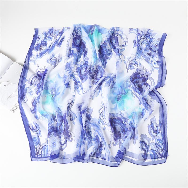Fashion Versatile Encrypted Yourou Yarn Printing Spring and Summer Silk Scarf Large Long Scarf Travel Shawl Sunscreen Women's Scarf Headscarf